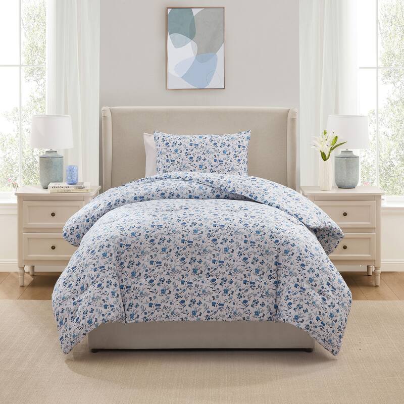 Empyrean Modern Comforter - 3 Piece Floral - Twin - Blue Floral