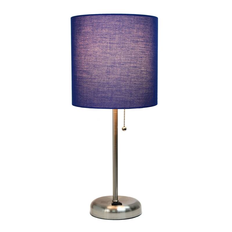 19.5 in. Brushed Steel Finish Table Lamp with Blue Shade, Sturdy Table Lamp for Living Rooms and Bedrooms