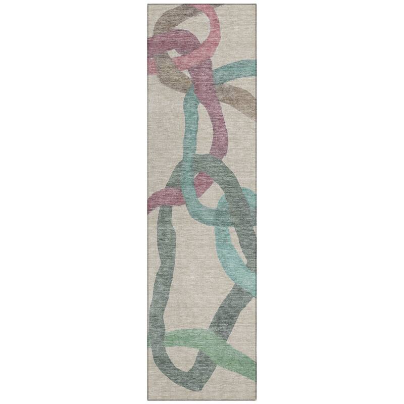 Machine Washable Indoor/ Outdoor Abstract Links Chantille Rug