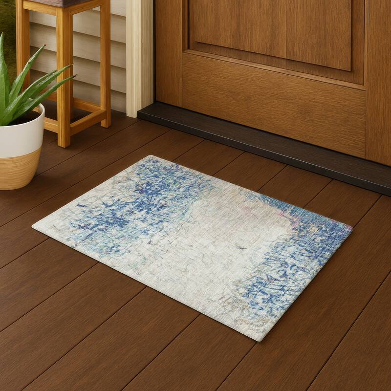 Machine Washable Indoor/ Outdoor Abstract Scribble Chantille Rug - Navy - 1'8" x 2'6"