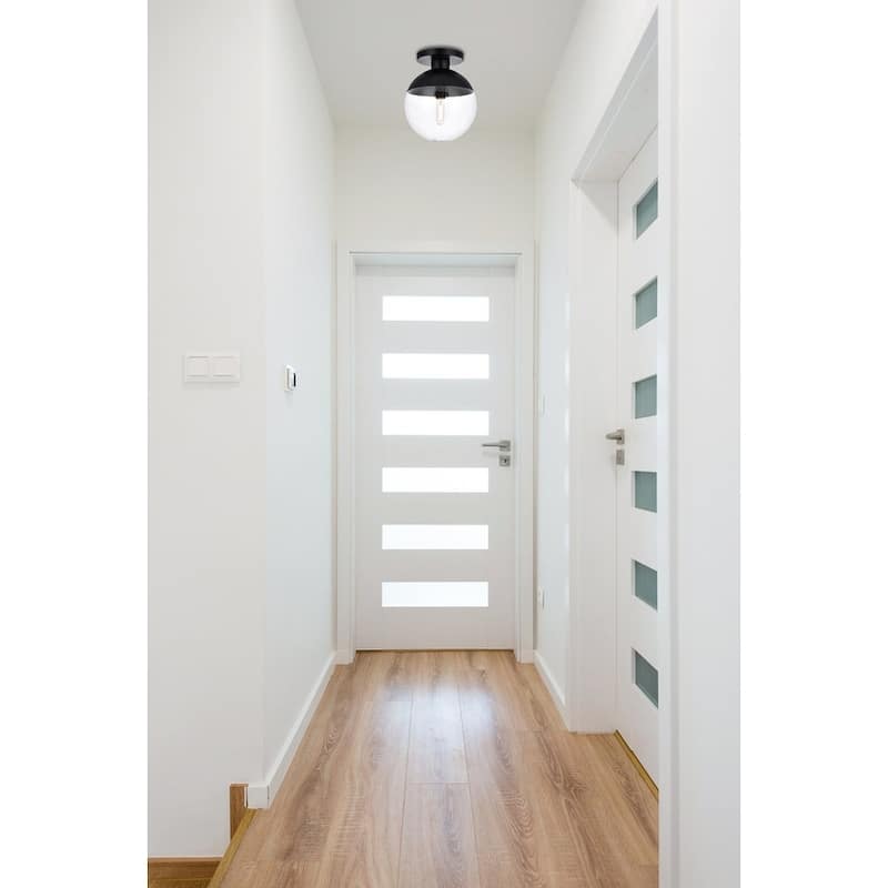 Mid-century Modern 1-light Flush Mount with Glass Orb Shade - N/A