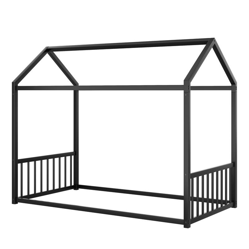 Montessori Metal House Bed with End Guardrails by Harper&Bright Designs