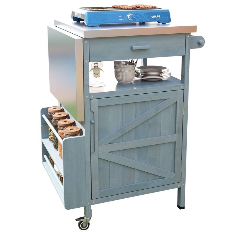 Multi-Functional BBQ Prep Table with Solid Wood Frame, Adjustable Shelves, and Towel Rack for Outdoor Use