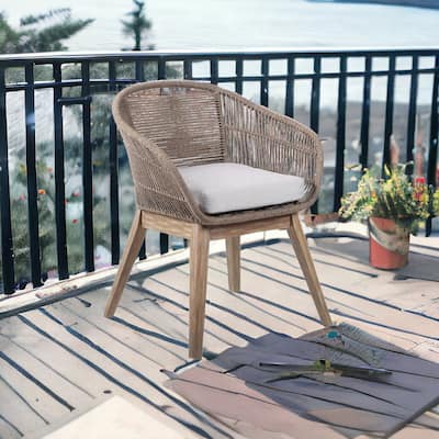 27" Gray and Natural Wood Solid Wood Outdoor Dining Chair with Gray Cushion
