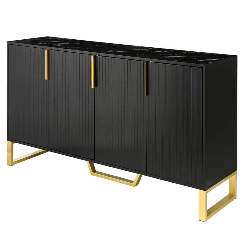 Kitchen Sideboard Cabinet with 4 Doors, Meta handles, Legs and Adjustable Shelves - 60"L x 15.7"W x 34"H - Black