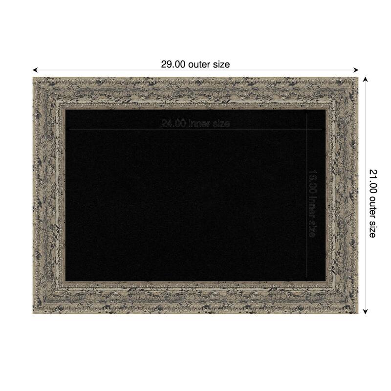 Attic Aged Silver Wood Framed Cork Board - Bulletin Board, Organization Board, Pin Board - Black - 29 x 21 in