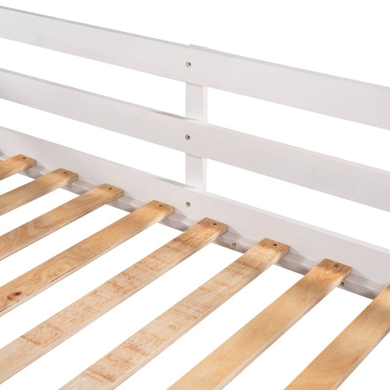 Wood Full and Twin Size L-Shaped Bunk Bed with Slide and Short Ladder, Bunk Bed Frame with Slats Support, No Box Spring Needed