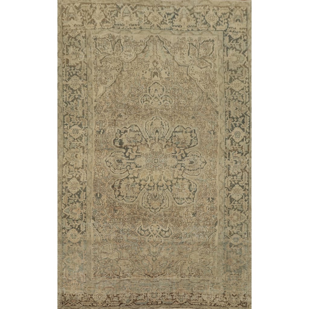 Hand Knotted Oriental 100% Wool Carpet Traditional Floral Beige & Ivories Heriz Area Rug - 11' 2'' X 7' 8''