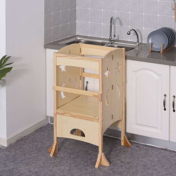 Qaba Kids Kitchen Helper Foldable Step Stool With Support Safety Rails Non Slip Feet For Cooking Cleaning Overstock 32200149 Lightweigh folding stool great for in the kitchen, bathroom, rv's and more.when you go out for a picnic, are you worried. qaba kids kitchen helper foldable step