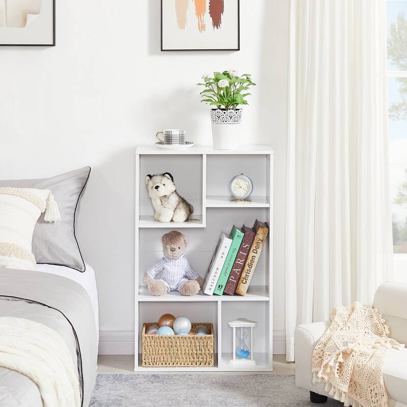 VECELO Widened Version Bookace(Set of 2), 3-Tier Five Open Cube Wooden Bookcase Organizer, Bookshelf