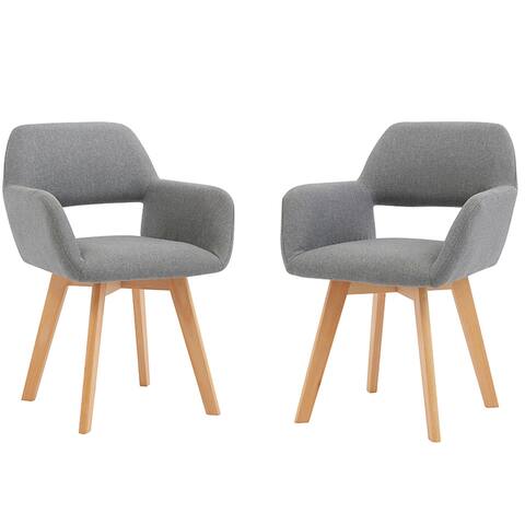 Modern Simple Linen Fabric Dining Room Chair With Wood Legs, Set of 2