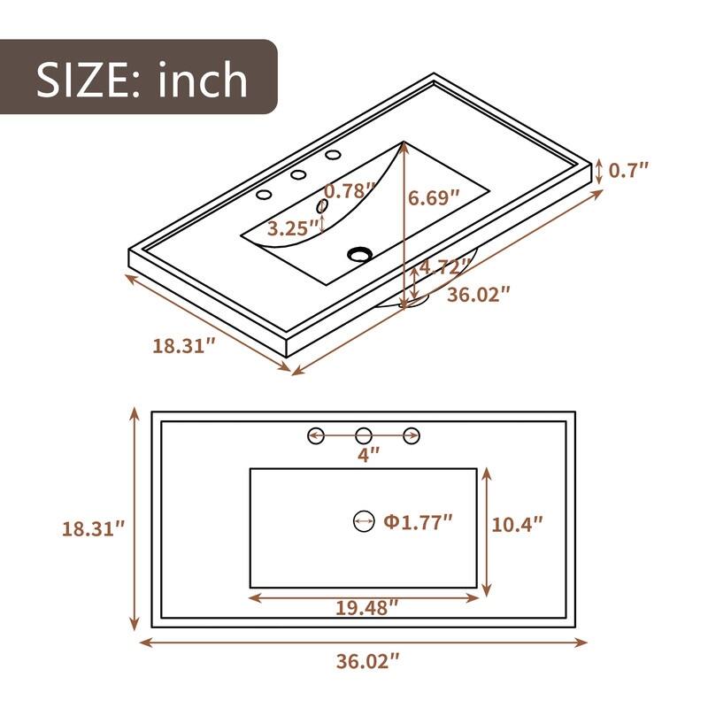 36" Bathroom Vanity with Sink Combo, Gray Bathroom Cabinet with Drawers, Solid Frame and MDF Board, Grey
