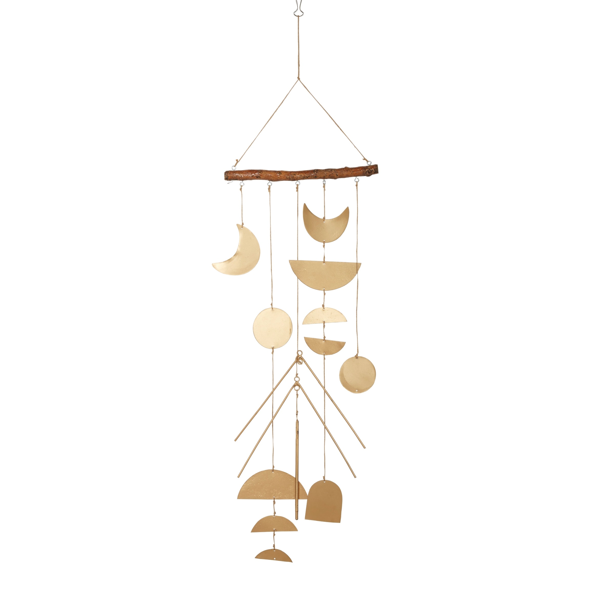 Set Of 2 Large Celestial Geometric Gold Metal Wind Chime W Driftwood Overstock 32168819