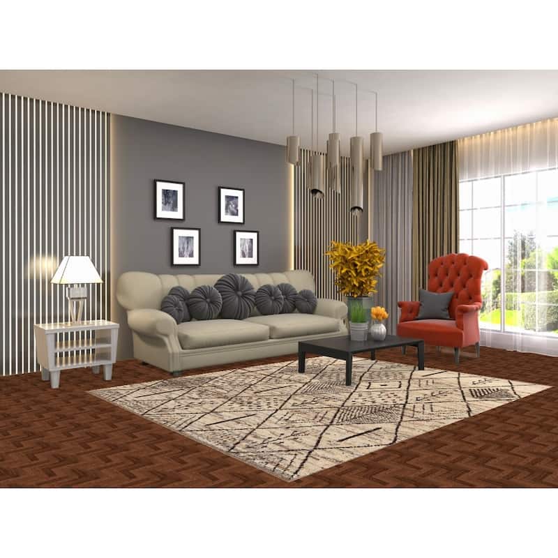 Geometric / Modern Moroccan Oriental Rug Handmade Beige Wool Carpet - 6'1" x 7'7"