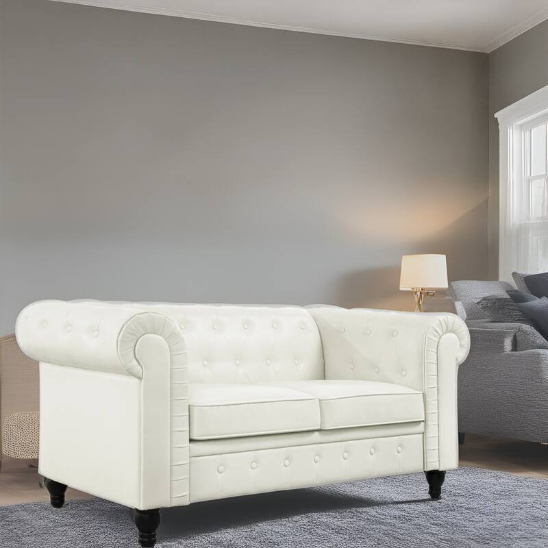Everett Chesterfield Loveseat - Luxurious Mid-Century Modern Couch for Cozy Living Rooms, Elegance & Serenity