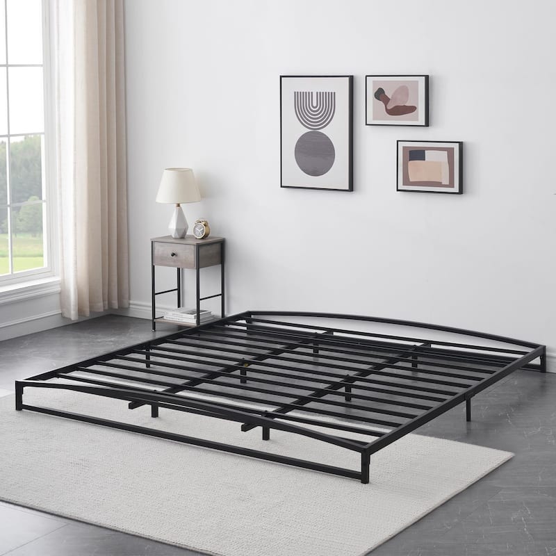 Low Bed Frame，Metal Platform Bed Frame with Arch Design