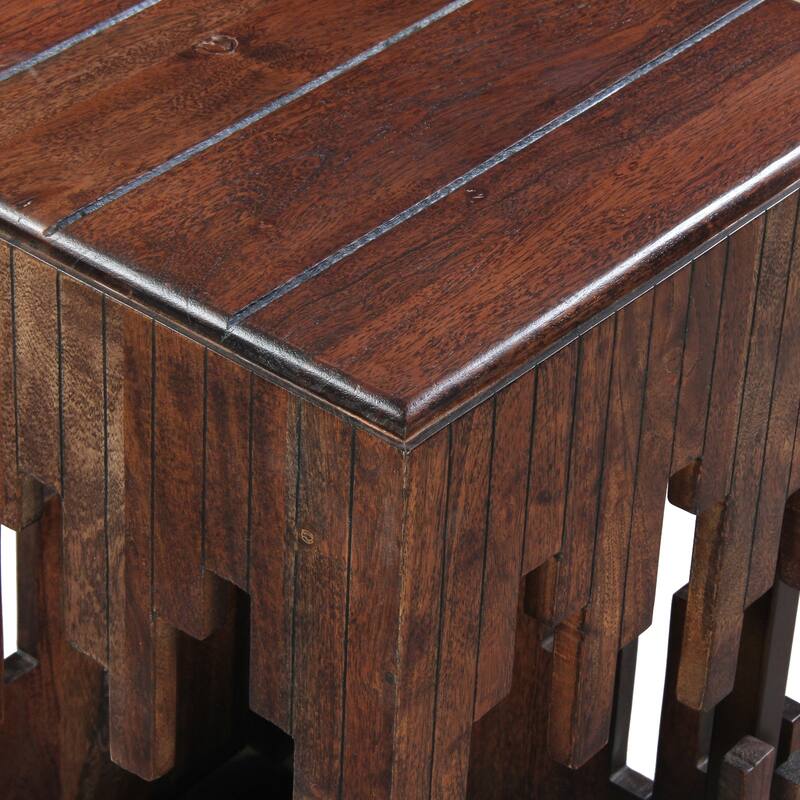 15 in. Brown Square Wood End Table with Slatted Design