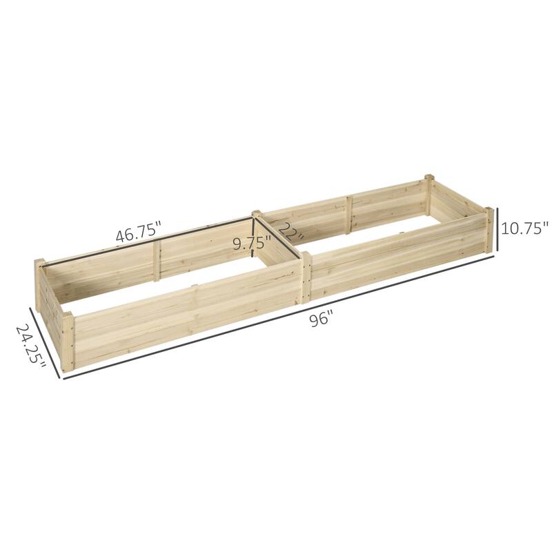 Outsunny 96" x 24" x 10" Wooden Raised Garden Bed Kit, Elevated Planter with 2 Boxes, Self Draining Bottom and Liner