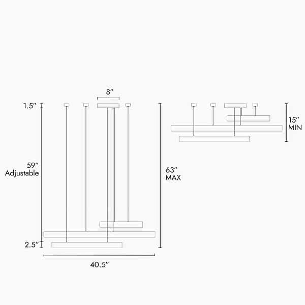 dimension image slide 1 of 2, Modern LED 3-Light Black Linear Island Chandelier for Kitchen Island Dining Room - W40.5" x H63" Max