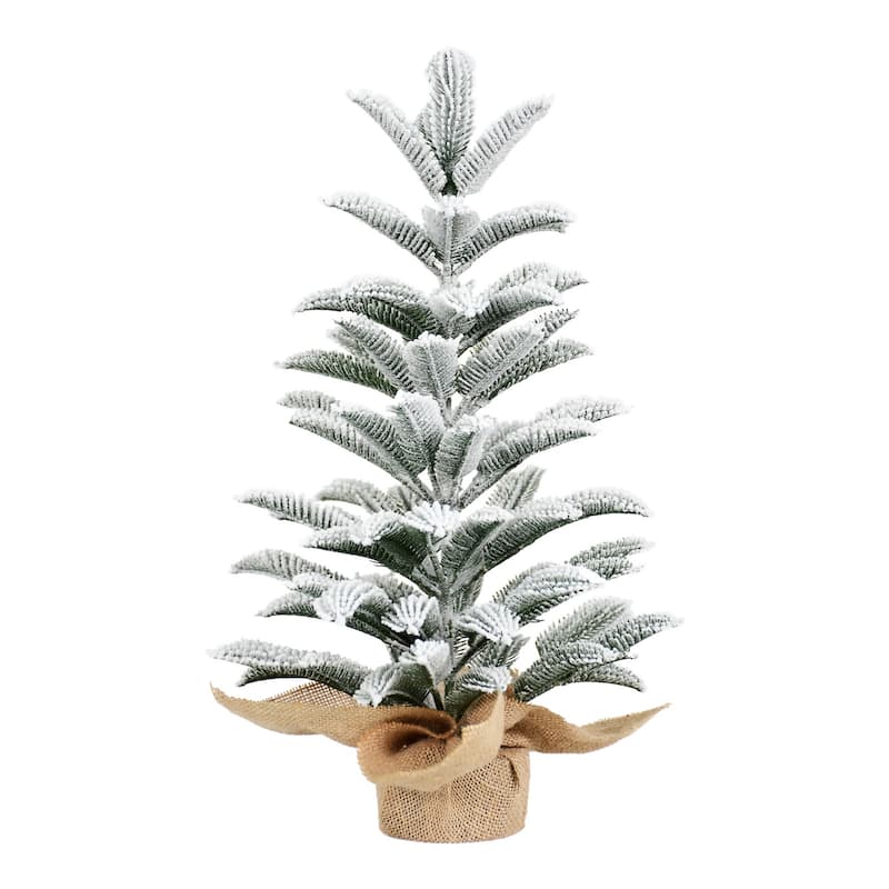 50CM Flocked Tabletop Christmas Tree, Full PE Snowy Mini Tree with 85 Tips,Cement Burlap Base