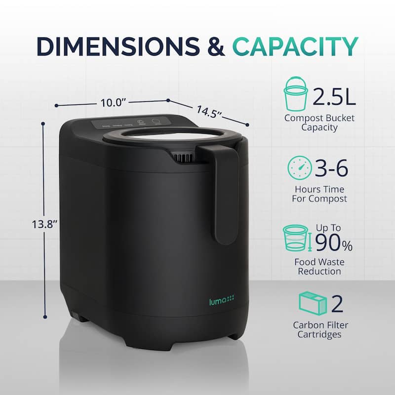 Luma Electric Kitchen Composter, 2.5L Capacity Odorless Countertop Compost Bin with Lid Clear-View Window