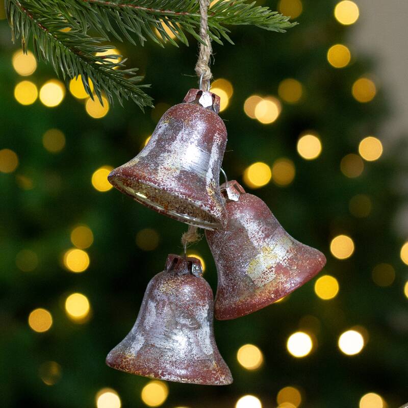 5" Silver and Brown Rustic String of Bells Glass Christmas Ornament