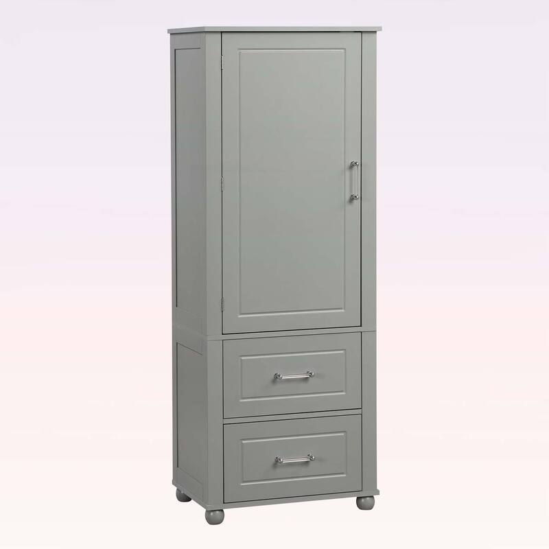 Tall Bathroom Storage Cabinet with Two Drawers and Adjustable Shelf
