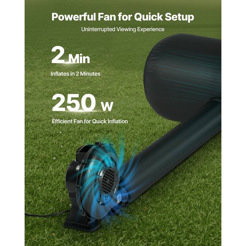 Outdoor & Indoor Movie Screen with 600D Washable Oxford Fabric 250W Quiet Blower Quick Setup, Front & Rear Projection