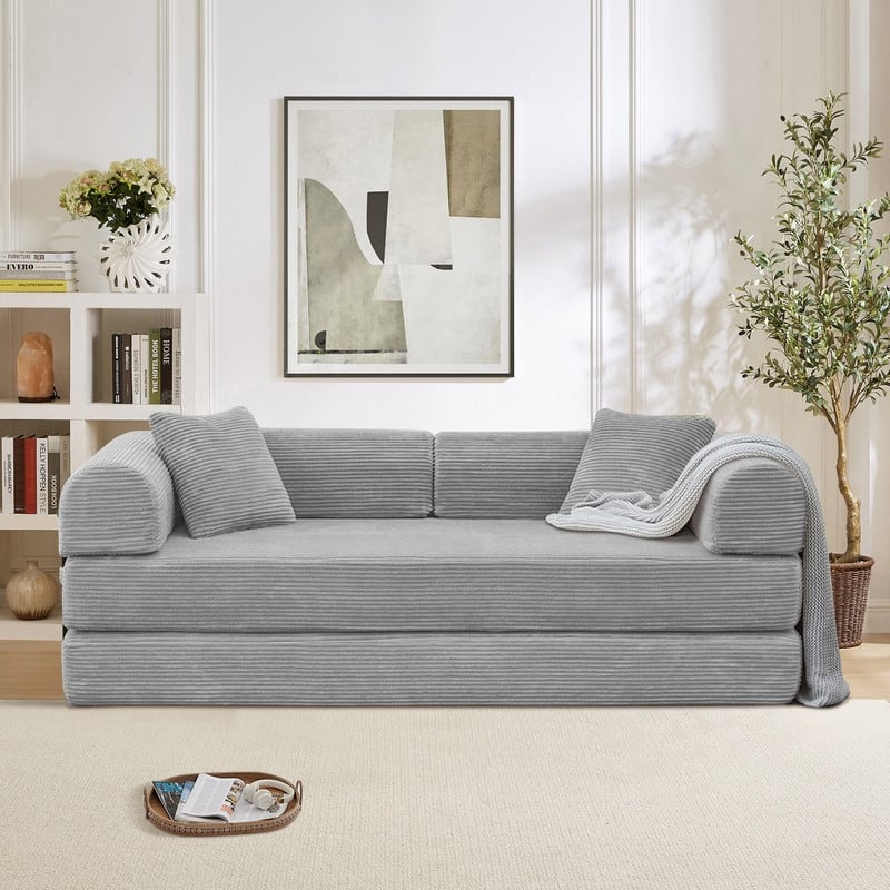 Twilight 2 - Piece Convertible Sleeper Sofa Bed, Corduroy Folding Mattress Couch with Fixed-Shape Framefor Cozy Living Spaces