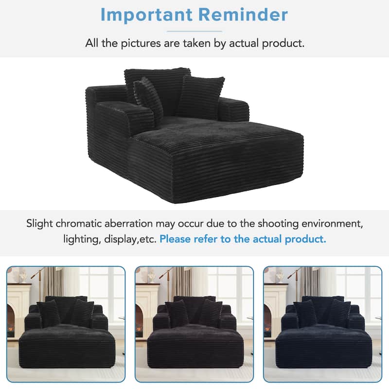 Corduroy Chaise Lounge Sofa Bed with Removable Pillows, Pocket Spring Cushion and No Assembly Required