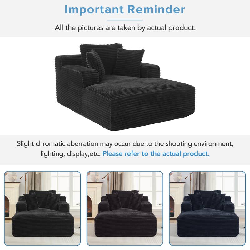 Full-compressed Chaise Lounge Sofa Bed, Black Corduroy, 49x66x35 inches