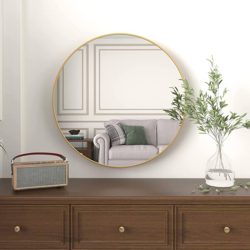 36 Inch Metal Round Bathroom Mirror - Gold