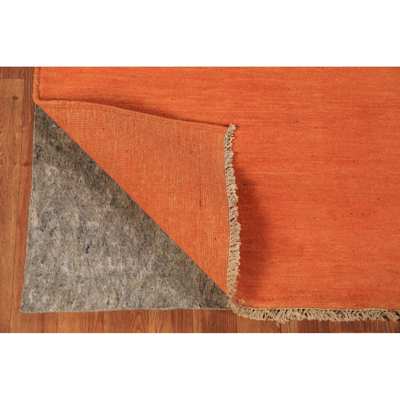 Orange Gabbeh Modern Rug Handmade Bedroom Solid Wool Carpet - 3'11" x 5'10"