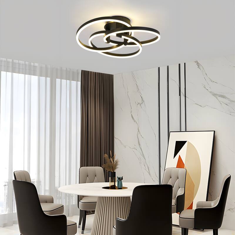 Black or Gold 22" Simple Geometric LED Semi Flush Mount, Nordic Futuristic Sci-fi Leds Ceiling Light - N/A