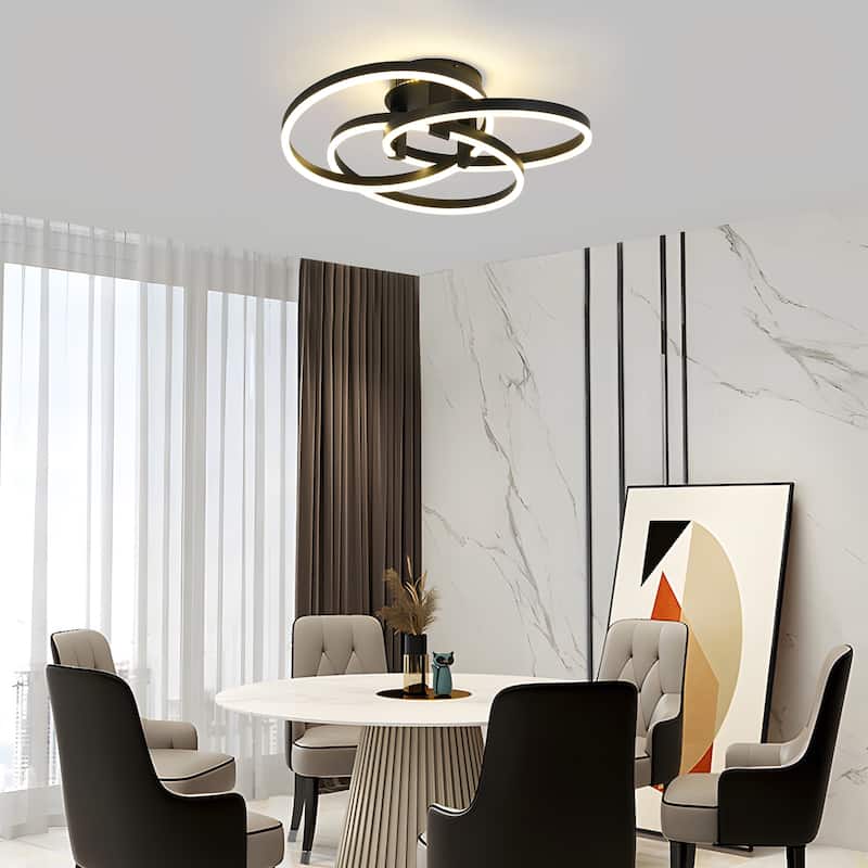 Black or Gold 22" Simple Geometric LED Semi Flush Mount, Nordic Futuristic Sci-fi Leds Ceiling Light - N/A