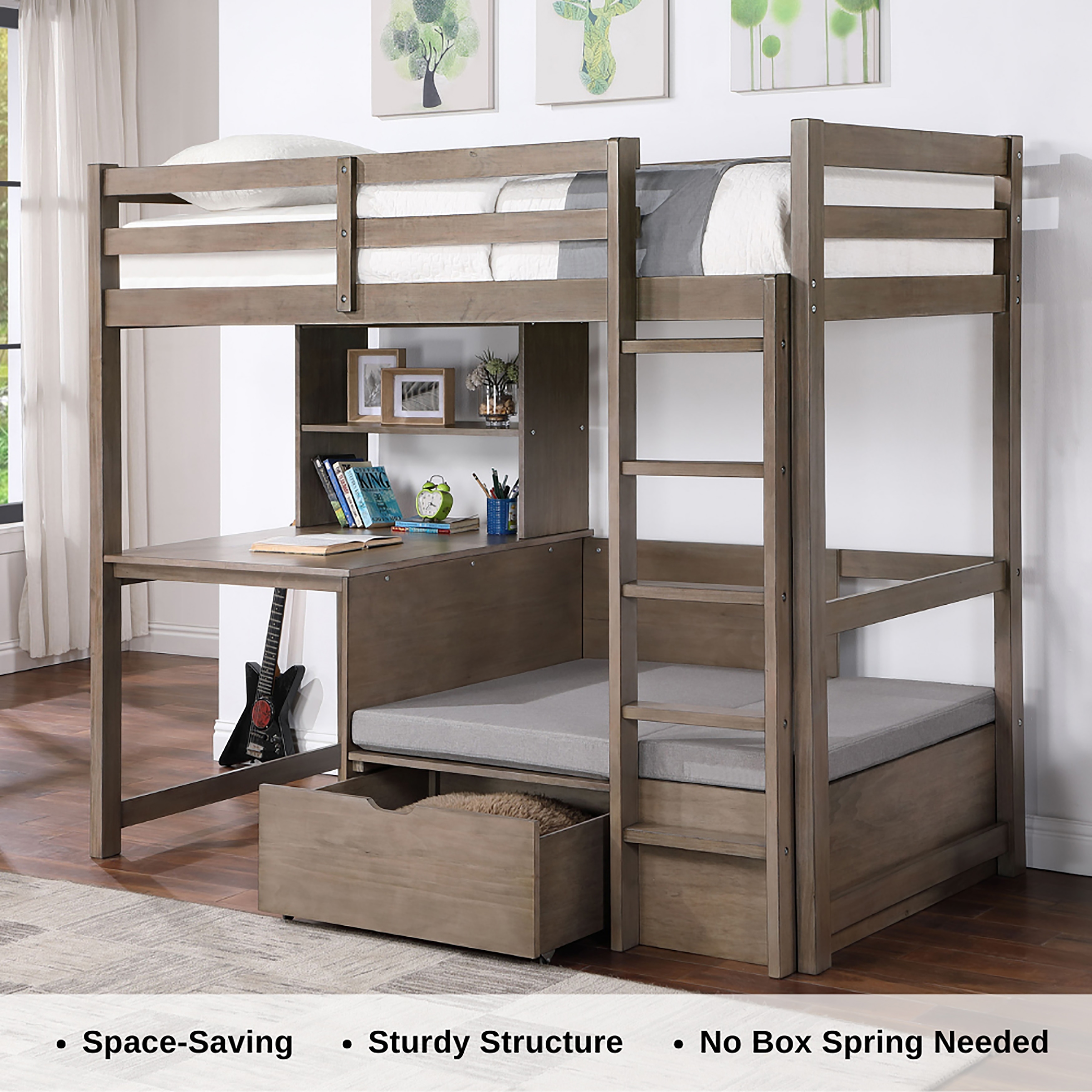 Furniture of America Wegh Solid Wood Twin Size Loft Bed - Thumbnail 5