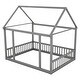 preview thumbnail 30 of 52, House Floor Bed with House Roof Frame and Safety Guardrails, Twin/Full Size Wooden Floor Montessori Bed House Bed for Kids