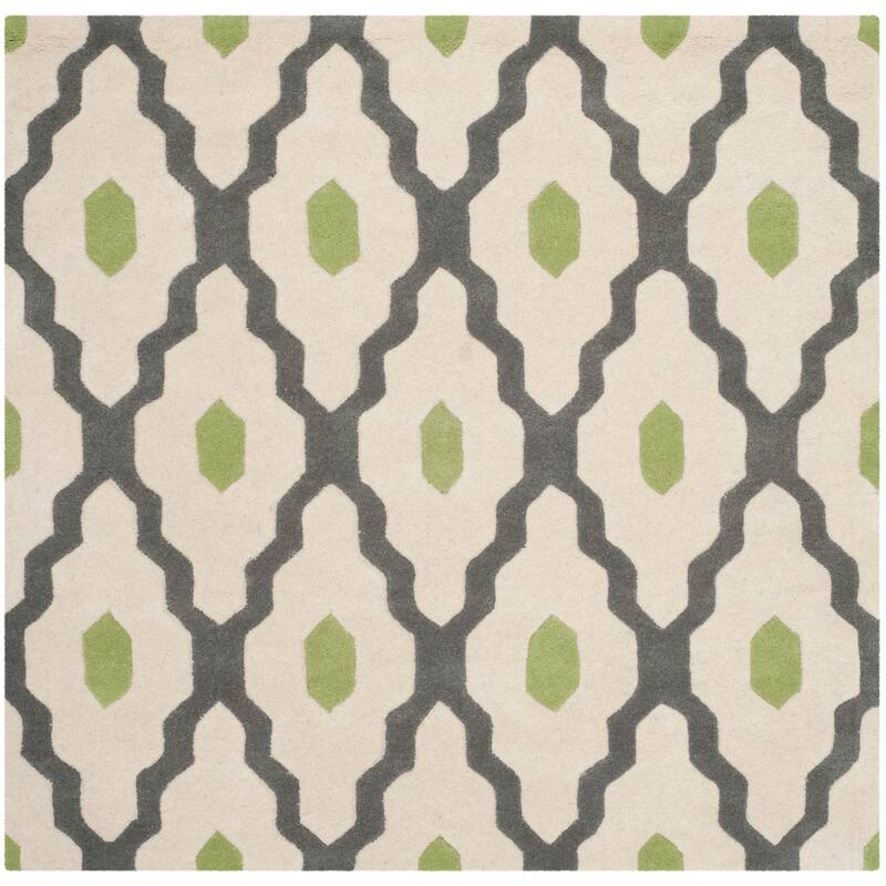 SAFAVIEH Handmade Chatham Sutapa Modern Moroccan Wool Rug - 5' Square - Dark Grey/Ivory