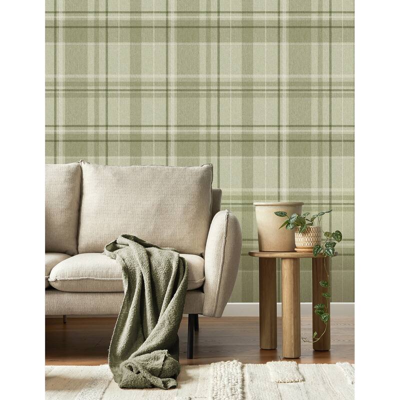 Fine Decor Harris Green Plaid Chevron Wallpaper