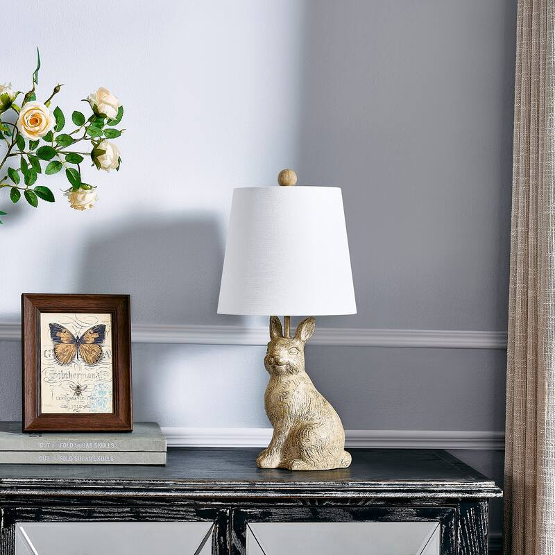 19"H Light Brown Resin Rabbit Table Lamp With Shade - 9" x 9" x 19"