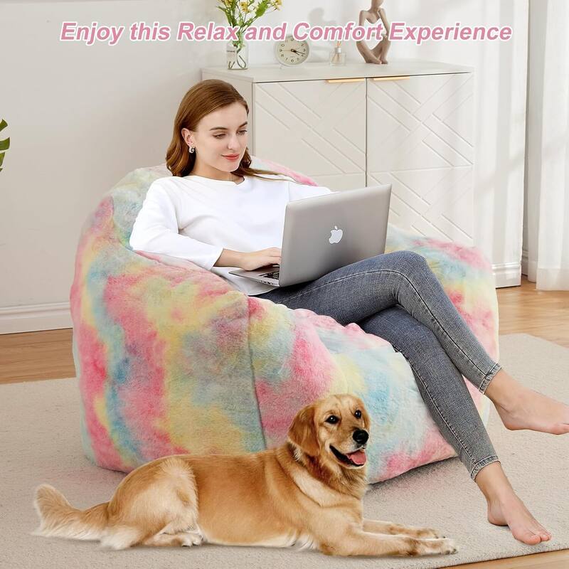Faux Fur Bean Bag Chair Cozy Sofa Gaming Reading in Living Room, Pink