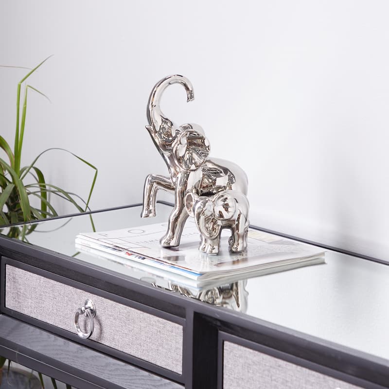 Ceramic Elephant Decorative Sculpture - Silver - Roche River Decor
