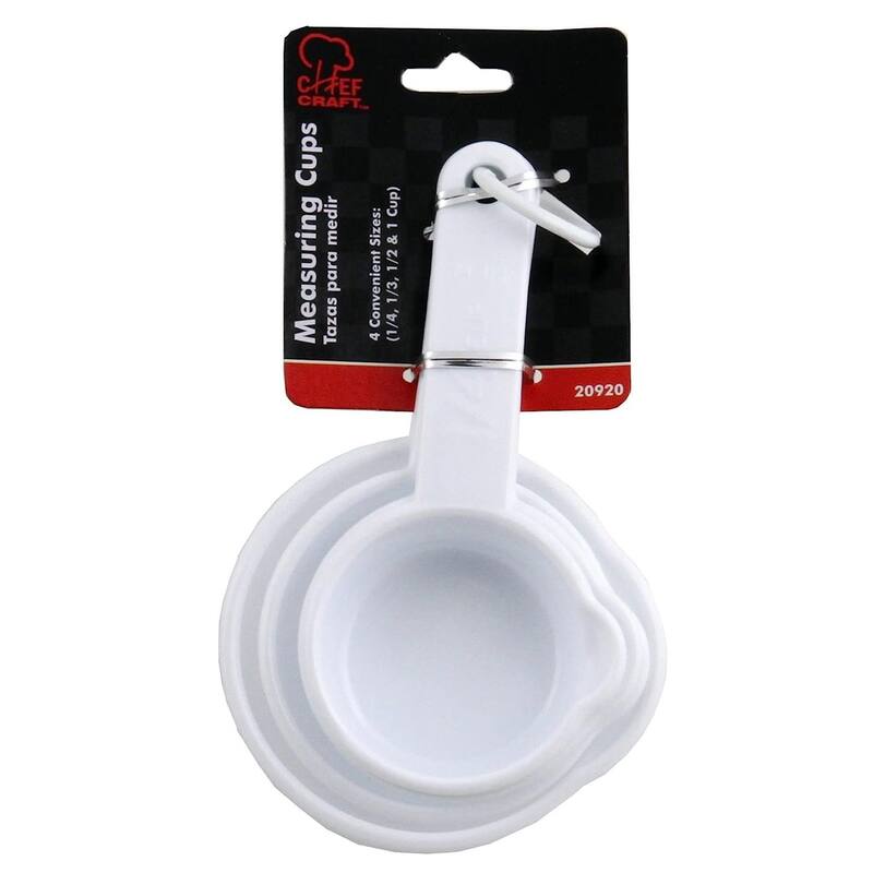Chef Craft 4pc Durable White Plastic Measuring Cup Set - 1/4, 1/3, 1/2 and 1 Cup