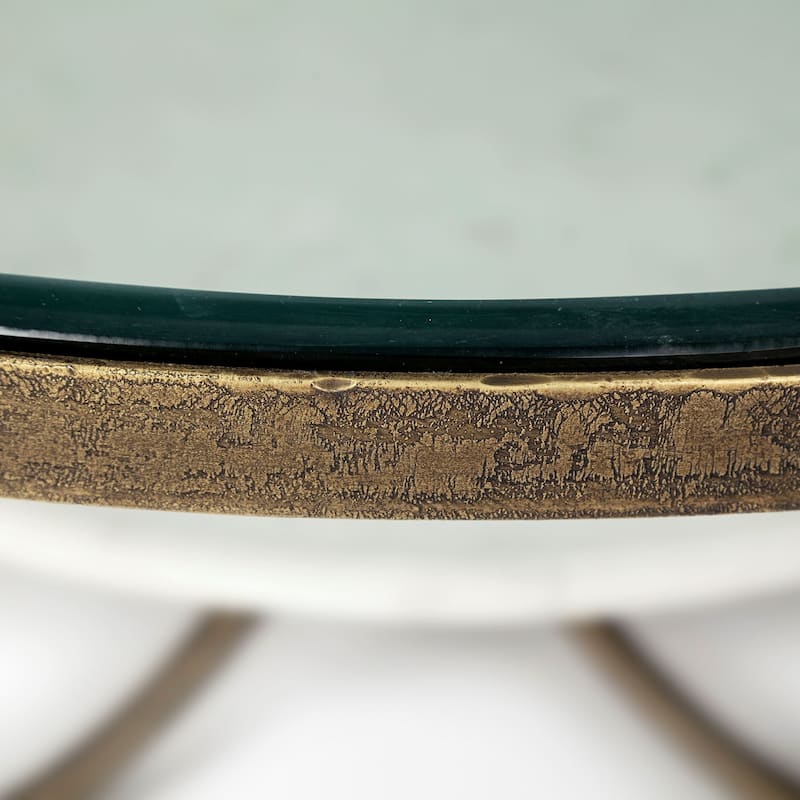 Reinhardt Glass Top w/White Marble Shelf & Gold Metal Base 36" Round Coffee Table - 36"L x 36"W x 16"H