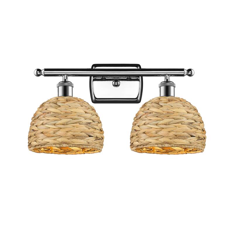Innovations Lighting 516-2W-12-18 Woven Rattan Vanity Woven Rattan 2 - Polished Chrome / Natural