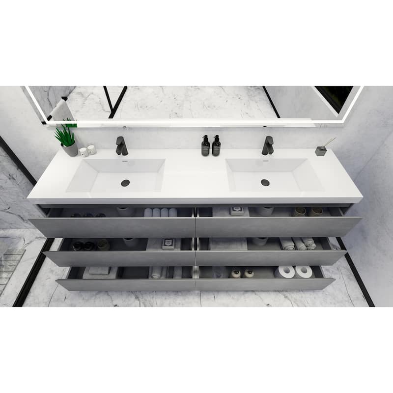 Angeles 84" freestanding bath vanity with dual basin reinforced acrylic top