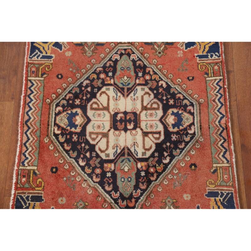 Geometric Abadeh Persian Vintage Square Rug Hand-Knotted Wool Carpet - 1'10" x 1'11"