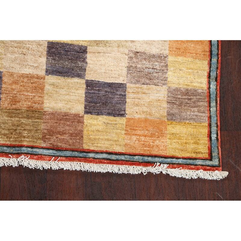 Checkered Gabbeh Kashkoli Oriental Area Rug Hand-knotted Wool Carpet - 3'11" x 5'7"