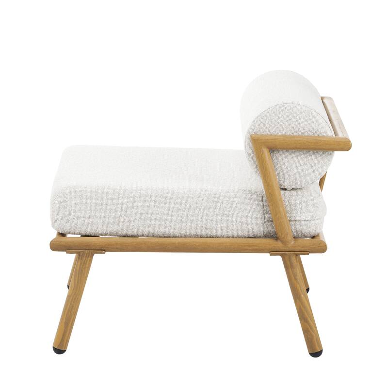 Roomfitters La Fiora Outdoor Iron Armless Club Chairs with Teak Finish and Off White Cushions, Set of 2 - Set of 2