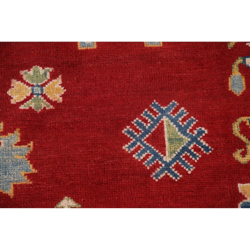 Red Geometric Kazak Oriental Area Rug Handmade Wool Carpet - 9'0"x 11'11"